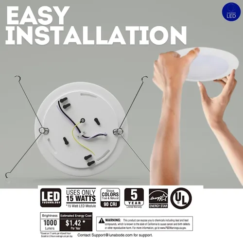 Miniatura 5 de Luz de disco de 7.5 pulgadas, 1 paquete de lámpara de techo regulable de montaje empotrado 5CCT 2700K/3000K/3500K/4000K/5000K Certificado ETL