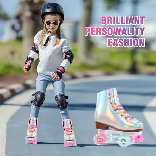 Miniatura 7 de LIKU Patines de cuatro ruedas para niñas y mujeres con todas las ruedas iluminadas, patines de cordones iluminados para interiores y exteriores