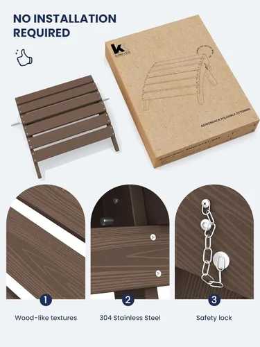 Miniatura 6 de KINGYES Otomana Adirondack plegable para silla Adirondack, color marrón