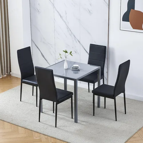 Miniatura 17 de Juego de 4 mesas de comedor y sillas de comedor de cristal negro de 5 piezas, moderna mesa cuadrada de cocina pequeña y 4 sillas de comedor que