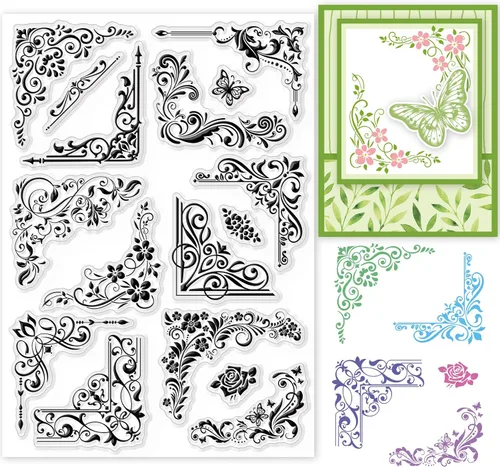 GLOBLELAND Sellos transparentes de encaje de flores, bordes de mariposa, sellos de silicona para hacer tarjetas, álbumes de recortes, decoración de