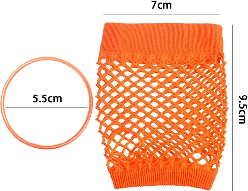 Miniatura 2 de TecUnite 12 pares de guantes de red sin dedos de color neón y 100 pulseras de gelatina de silicona multicolor, lazos luminosos para varias fiestas