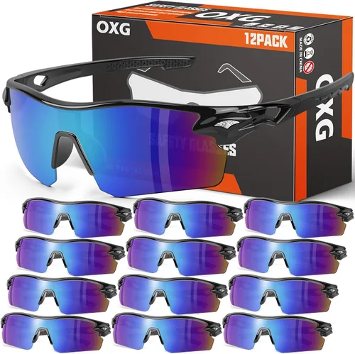 OXG Paquete de 12 lentes de seguridad para hombres y mujeres, ANSI Z87.1, resistentes a los impactos, gafas protectoras para el trabajo, al aire