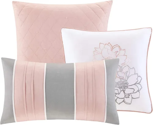 Miniatura 4 de Madison Park Lola Juego de colcha 100 % algodón, informal, floral, puntadas en canal, 365 días, ligero, colcha, almohadas decorativas, fundas, Rubor