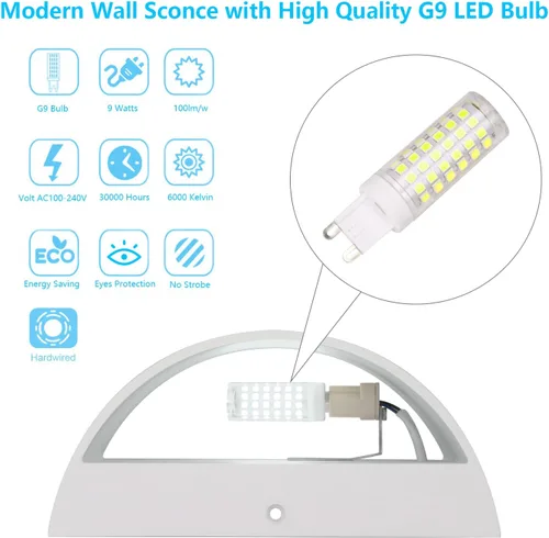 Miniatura 7 de Aipsun Aplique de pared LED moderno de aluminio para interiores, juego de 2 luces de pared interiores con cable arriba y abajo, para sala de estar