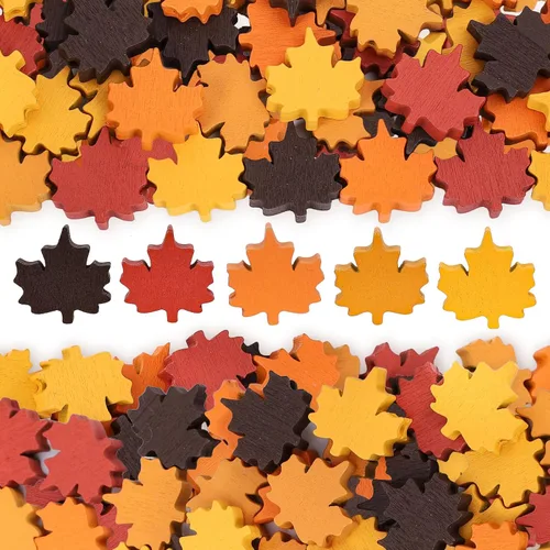 Miniatura 8 de Whaline 150 cuentas de madera de hoja de arce de otoño de Acción de Gracias, 5 colores, cuentas de madera rústicas de granja, cuentas de hojas
