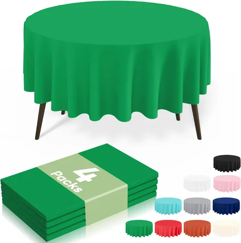 Miniatura 34 de misaya Paquete de 4 manteles desechables de plástico, mantel redondo impermeable de 84 pulgadas, a prueba de fugas y resistentes manteles Azul