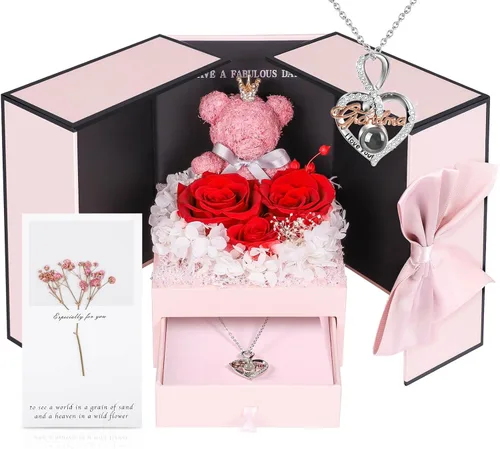 Miniatura 11 de AddWel Regalos para el Día de la Madre, para mamá de hija e hijo, para cumpleaños, rosas reales preservadas con collar de plata de ley con I Love