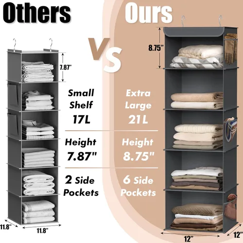 Miniatura 4 de Simple Houseware Organizador de armario colgante de 5 estantes, gris oscuro