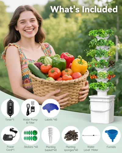 Miniatura 9 de Kit de sistema de cultivo hidropónico vertical sjzxuv, kits de sistema de jardinería interior y exterior, torre de cultivo de hierbas y frutas, 6