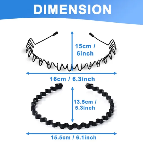 Miniatura 2 de Diademas de metal para hombres y mujeres, paquete de 2 bandas ajustables antideslizantes para el cabello, diadema negra ligera para lavado facial