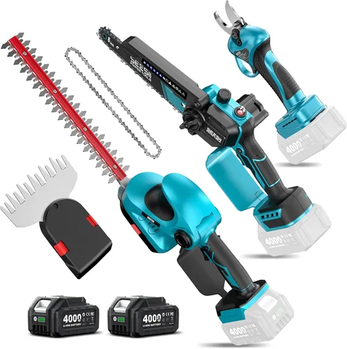 Miniatura 12 de Seesii Mini motosierra, mini motosierra de 6 pulgadas, inalámbrica, de mano, con 2 baterías, para cortar árboles, cortar madera, el mejor regalo Azul