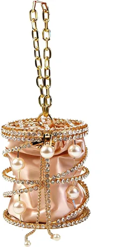Bolso bandolera metálico de lujo con diamantes de imitación para mujer, diseño de cadena de perlas 2025, ideal para vacaciones, fiestas, bodas,
