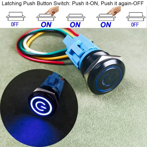 Miniatura 2 de Gebildet Interruptor de botón de enclavamiento de 19 mm, 12V-24V/5A, de acero inoxidable, con símbolo de alimentación, LED 1NO1NC SPDT ON Off