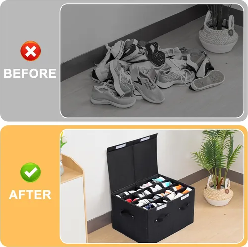 Miniatura 3 de Organizador de zapatos para armario, caja de almacenamiento de zapatos plegable con divisores ajustables, gran contenedor de almacenamiento