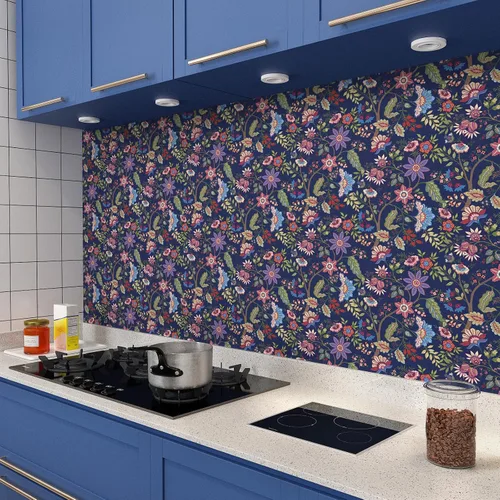 Miniatura 9 de VaryPaper Papel tapiz de 17.7 x 78.7 pulgadas, papel tapiz floral exótico azul para paredes, papel de contacto floral bohemio para paredes, papel