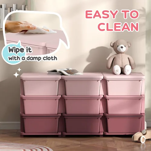 Miniatura 5 de Qaba Unidad de Almacenamiento de 3 Niveles para Niños, Organizadores de Juguetes y Almacenamiento con Cómoda de 9 Cajones para Dormitorio de Niños