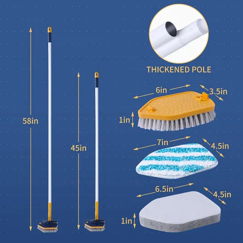 Miniatura 7 de BOOMJOY Cepillo limpiador de tina con mango largo, extensible de 58 pulgadas 3 en 1 Cepillo limpiador de bañera con mango largo, cepillo de limpieza