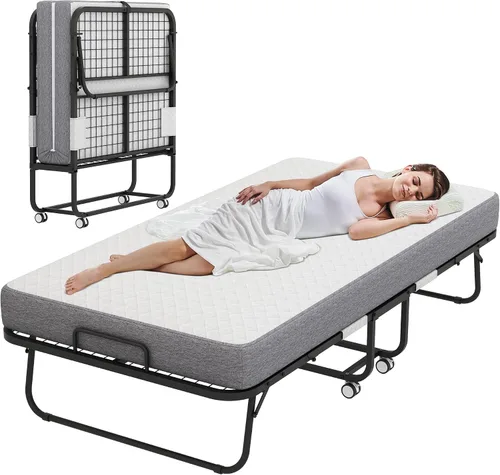 Miniatura 9 de Espsilto Cama plegable de 75 x 46 pulgadas con colchón para adultos, cama enrollable de gran tamaño para invitados, colchón plegable portátil