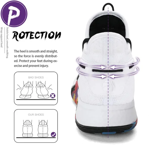 Miniatura 4 de ASHION Zapatos de baloncesto unisex para niños y niñas, tenis de caña alta, transpirables, con amortiguación al aire libre, zapatos deportivos