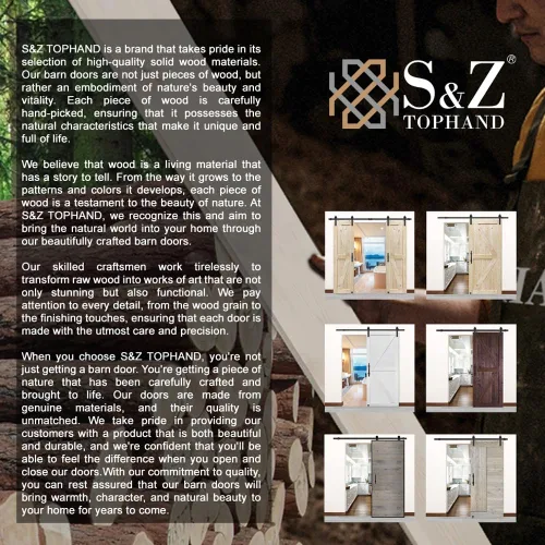 Miniatura 2 de S&Z TOPHAND 20 pulgadas x 84 pulgadas. Puerta de granero anudada británica sin terminar con kit de herrajes deslizantes de 4 pies/madera