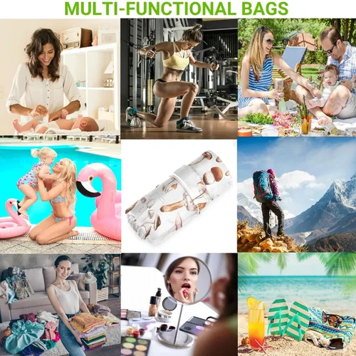 Miniatura 4 de visesunny Seta dibujada a mano, 2 bolsas húmedas con bolsillos con cremallera, lavable, reutilizable, espaciosa para viajes, playa, piscina, Multi51.