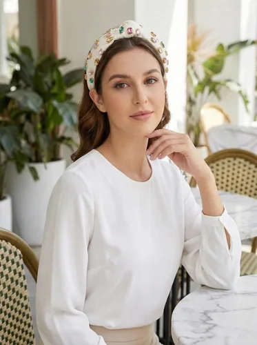 Miniatura 7 de Diadema anudada con joyas para mujeres y niñas, diadema de diamantes de imitación de cristal brillante, nudo superior ancho para mujer, diadema Beige