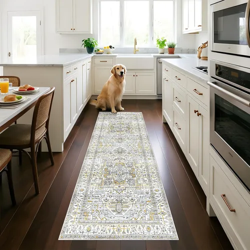 Miniatura 30 de Alfombra lavable para pasillo de 2 x 3: alfombra suave vintage para cocina, baño, lavandería, con respaldo antideslizante, alfombra de piso