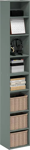 Miniatura 21 de Furinno Fulda Estantería de Libros, Estantería Estrecha de 2 Niveles, Librero con Estante de Almacenamiento de 6 Pulgadas de Ancho, 9.3 x 5.9 x 21.2