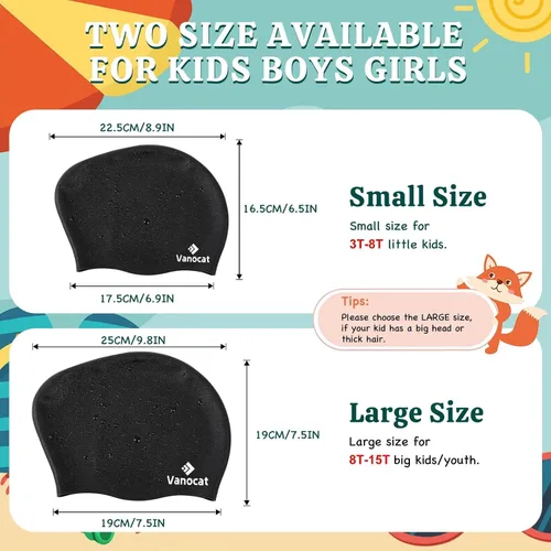 Miniatura 2 de 2 Pack Kids Swim Caps for Long/Short Hair, Unisex Silicone Swimming Cap for Age 3-15 Children Toddler Youth Teen, Waterproof Shower Cap Bathing Hats