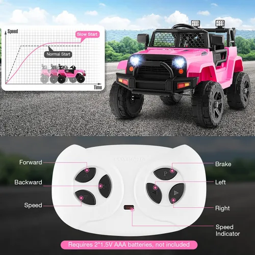 Miniatura 2 de HONEY JOY - Camión de paseo rosa con batería de 12 V con control remoto, suspensión de resorte, faros, música, parabrisas de malla, autos eléctricos