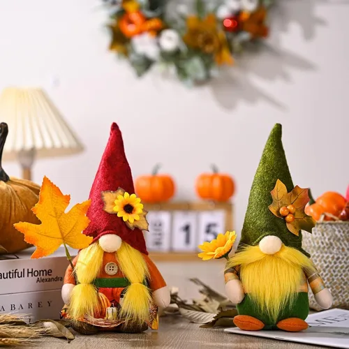 Miniatura 12 de Gnomos de otoño de Acción de Gracias con cosecha de enanos de elfo sueco, decoraciones de otoño para el hogar, mesa de baño, interiores, decoración