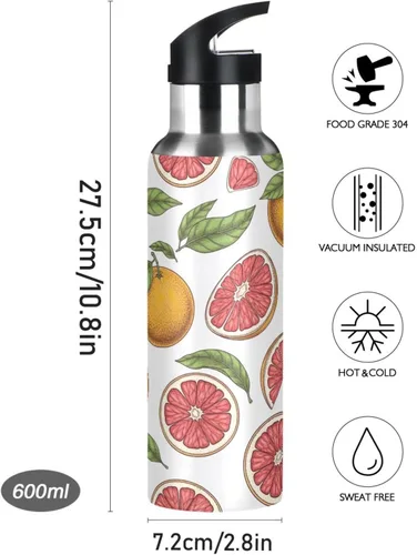 Miniatura 9 de Grapefruit Fruits Stainless Steel Vacuum Insulated Water Bottle 32 Oz Leakproof Water Bottles, BPA-Free Sports Water Bottle with Straw