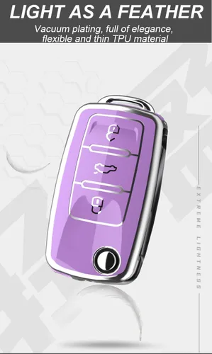 Miniatura 7 de ontto Funda para llave de coche para Volkswagen Jetta Beetle, Tiguan Passat Golf MK6 Polo Morado, Púrpura