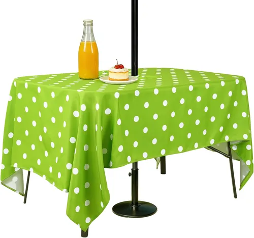 Miniatura 17 de SquarePie Mantel redondo de 60 pulgadas para exteriores con agujero para sombrilla y cremallera, mantel de poliéster a cuadros lavable a prueba
