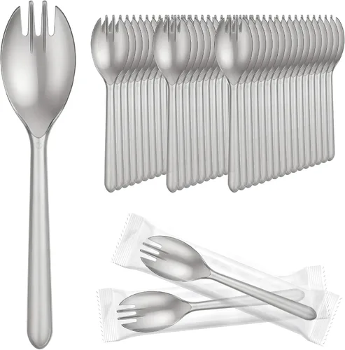 Miniatura 12 de EUSOAR Cucharas de tenedor de plástico, 100 tenedores desechables de 5.5 x 1.2 pulgadas, juego de utensilios pesados, cuchara de servir, helado