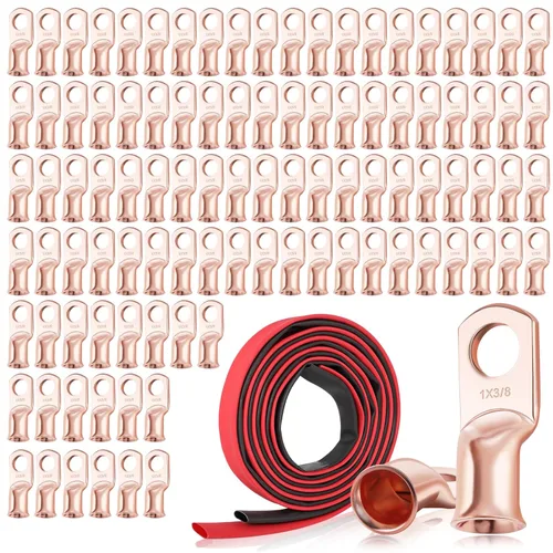 Miniatura 17 de XHF 10 piezas terminales de batería de servicio pesado 1/0 AWG-1/2 con tubo termorretráctil 3:1, terminales de anillo, extremos de cable de batería
