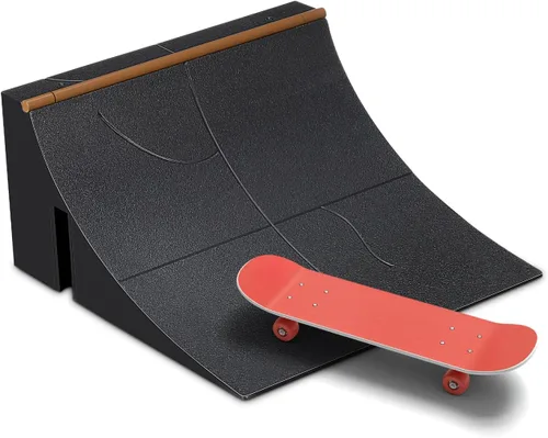 Alasum - Rampa de patineta de dedo de 5.51 x 5.51 x 2.75 pulgadas, tubo de plástico negro de un cuarto de tubería - Boost Kickflips y transiciones -