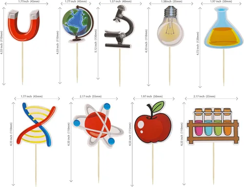Miniatura 2 de Gyufise 36 piezas de decoración para cupcakes de ciencia, rocas de ciencia, para baby shower, niños, astronomía, biología, química, física, ciencia