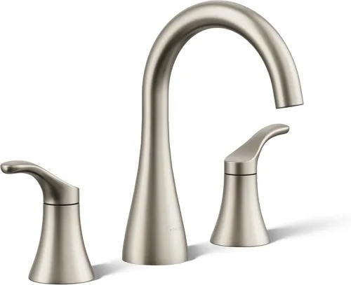 KOHLER K-27390-4K-BN Simplice® - Grifo de lavabo de baño con dos manijas de palanca y drenaje clicker, 1.0 GPM, níquel cepillado vibrante Vibrant