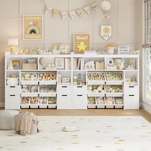 Miniatura 4 de HORSTORS Organizador de almacenamiento de juguetes de 55 pulgadas de ancho con cajones, caja grande de almacenamiento de juguetes para niños