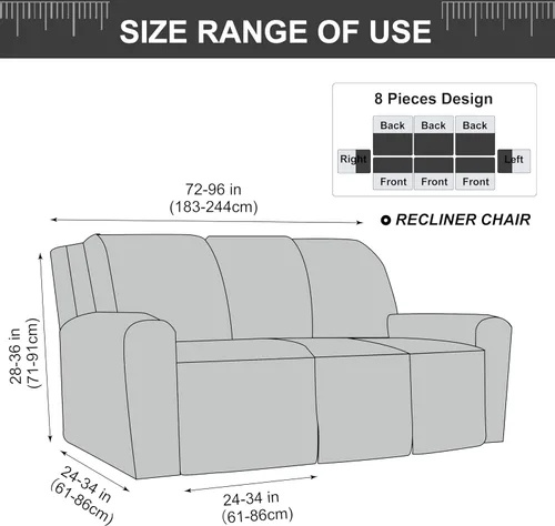 Miniatura 7 de Gennia Funda Impermeable para Sofá Reclinable, Fundas Elásticas para Sofá Reclinable con Bolsillos, Fundas Lavables para Sillón Reclinable Lazy Boy