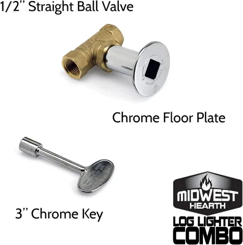 Miniatura 3 de Midwest Hearth Kit universal de encendedor de troncos con tubo de quemador, válvula de bola recta, llave cromada y placa de suelo (gas natural)