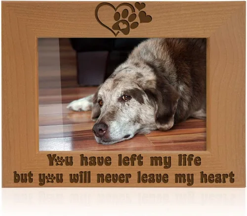 KATE POSH Marco de fotos grabado de madera natural You Have Left My Life, but You Will Never Leave My Heart, huellas de patas en mi corazón, regalos
