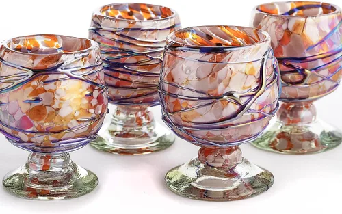 Miniatura 21 de Auténticos vasos de chupito soplados a mano de tequila mexicano - Juego de 4-2 onzas - Mini snifters de vidrio - Base pesada - Coñac (Confeti)