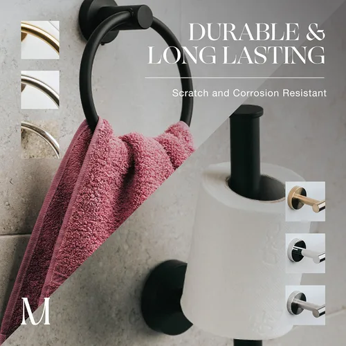 Miniatura 2 de Marmolux Acc Juego de 2 piezas de accesorios de baño negro mate - Toallero de mano para pared de baño + soporte de papel higiénico negro