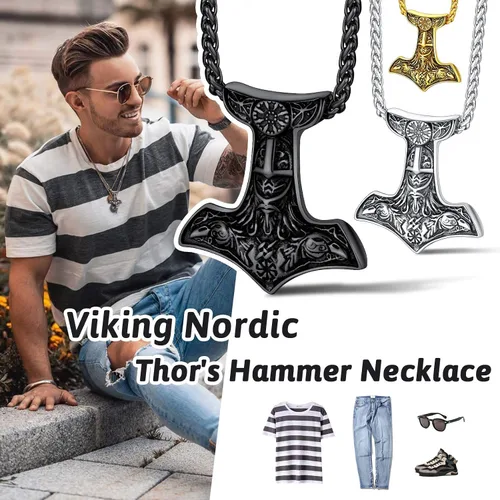Miniatura 5 de FaithHeart Collar con colgante de runas vikingas nórdicas, martillo de Thor, brújula nórdica, Odín, cuervo, para hombres y mujeres, con embalaje