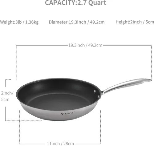 Miniatura 4 de NANFANG BROTHERS Sartén antiadherente 316 de 11 pulgadas, núcleo de cobre de grado alimenticio, parte inferior compuesta de 3 capas, cuerpo de olla