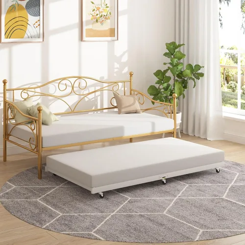 Miniatura 28 de VECELO - Marco de sofá cama de tamaño individual con soporte de listones de acero, cabecero, plataforma de cama para sala de estar, habitación