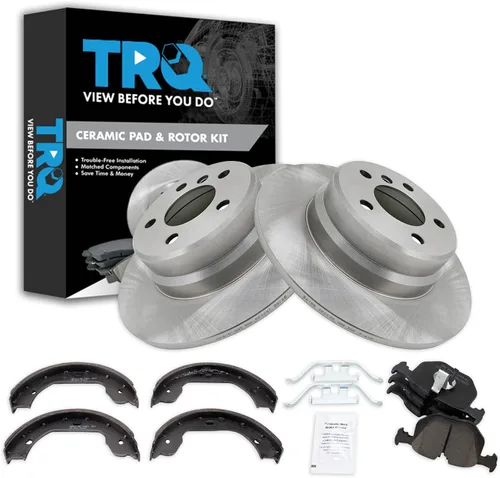 Miniatura 102 de TRQ Kit de pastillas de freno y rotor Posi trasero premium con zapatas de estacionamiento para camión GM SUV